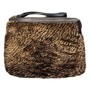 Patricia Nash Sherpa Cassini Italian Leather Chocolate Wristlet Clutch